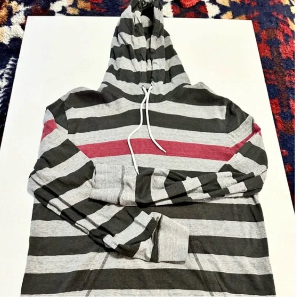 On The Byas Men’s Hoodie – Red/Grey Stripe Pullover – Size XL